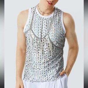 Mens Ombre Metallic Hollow Out Sleeveless Vest Silver small great condition